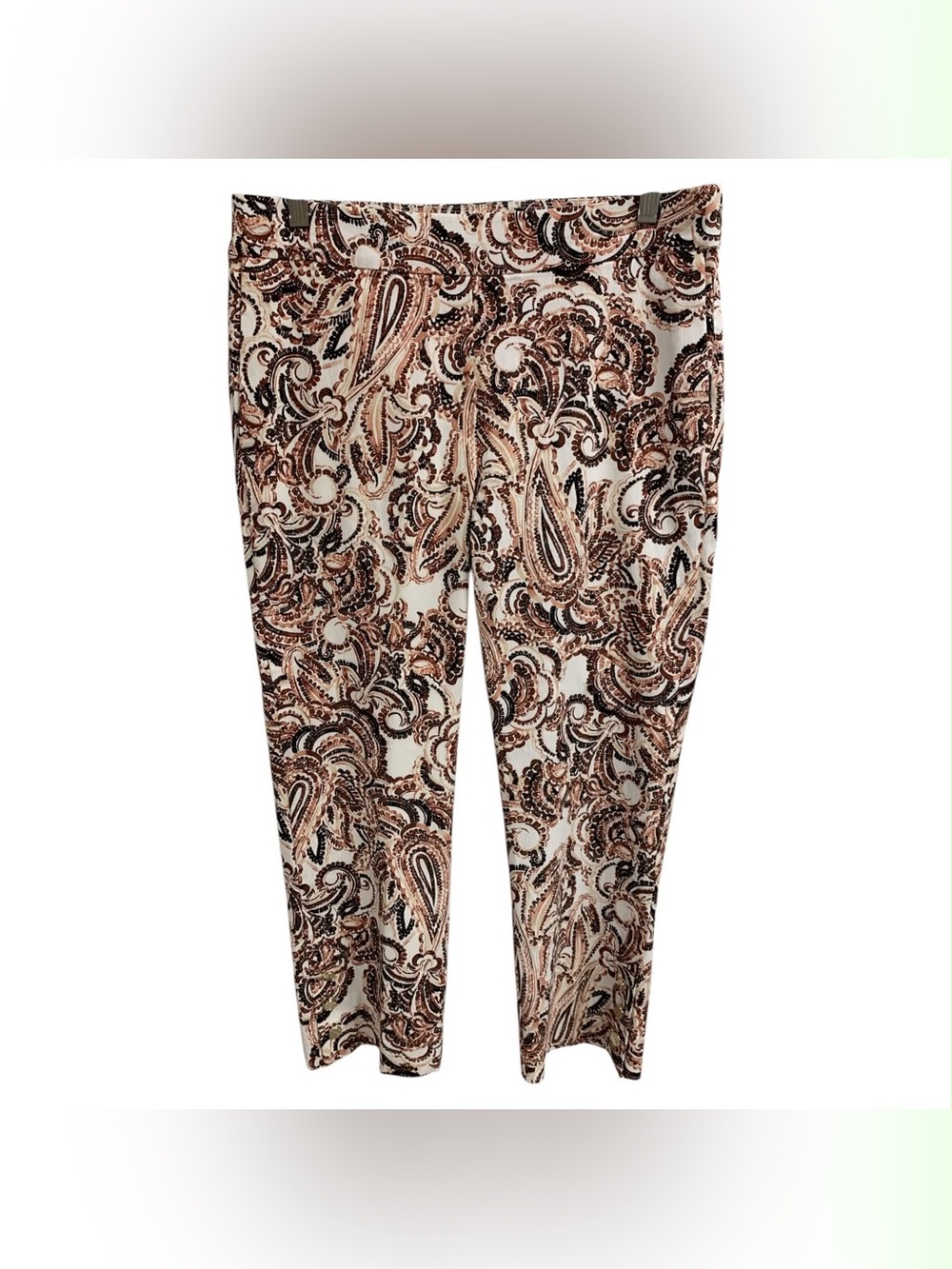 Melanie Lyne 3/4 Paisley Print Pull-On Pants - Cream & Brown Size M